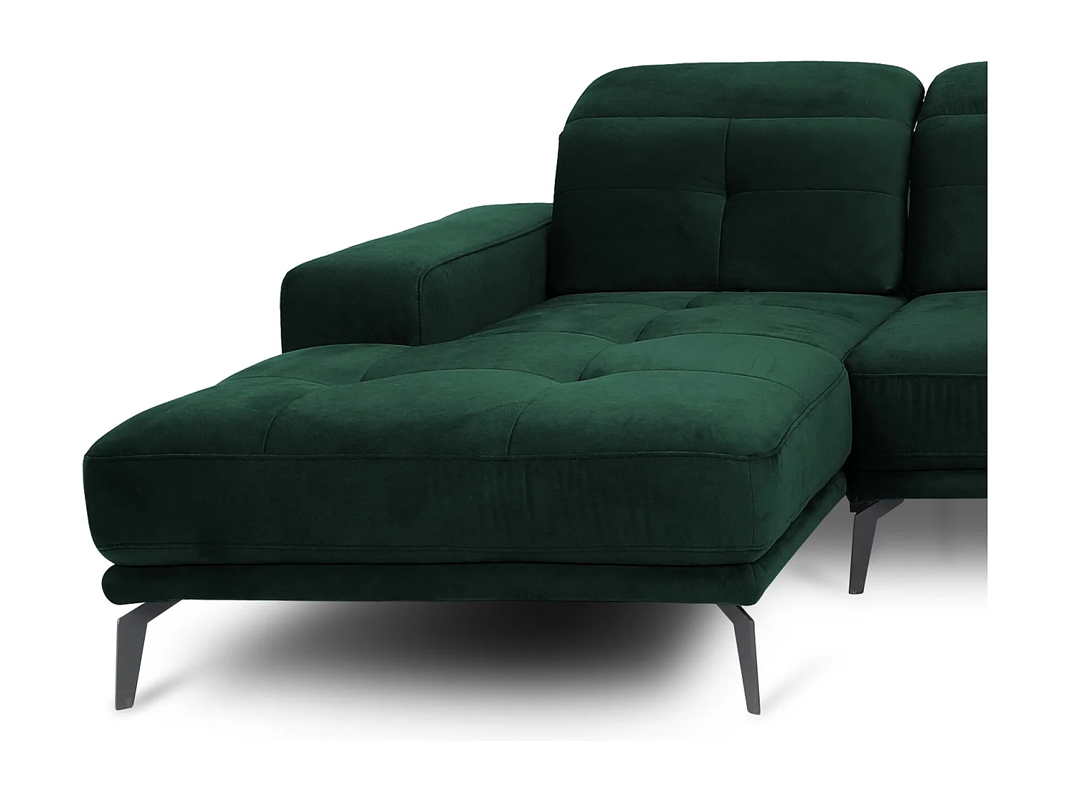 Canapé panoramique design velours vert foncé têtières angle droit avec accoudoir Stan 350cm