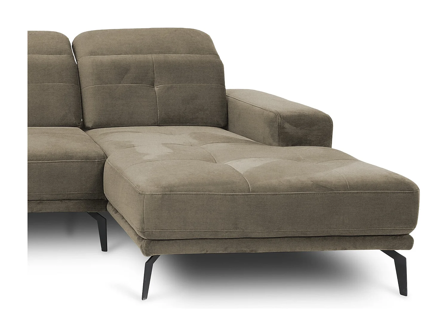 Canapé panoramique moderne tissu beige foncé têtières angle gauche Versus 350cm