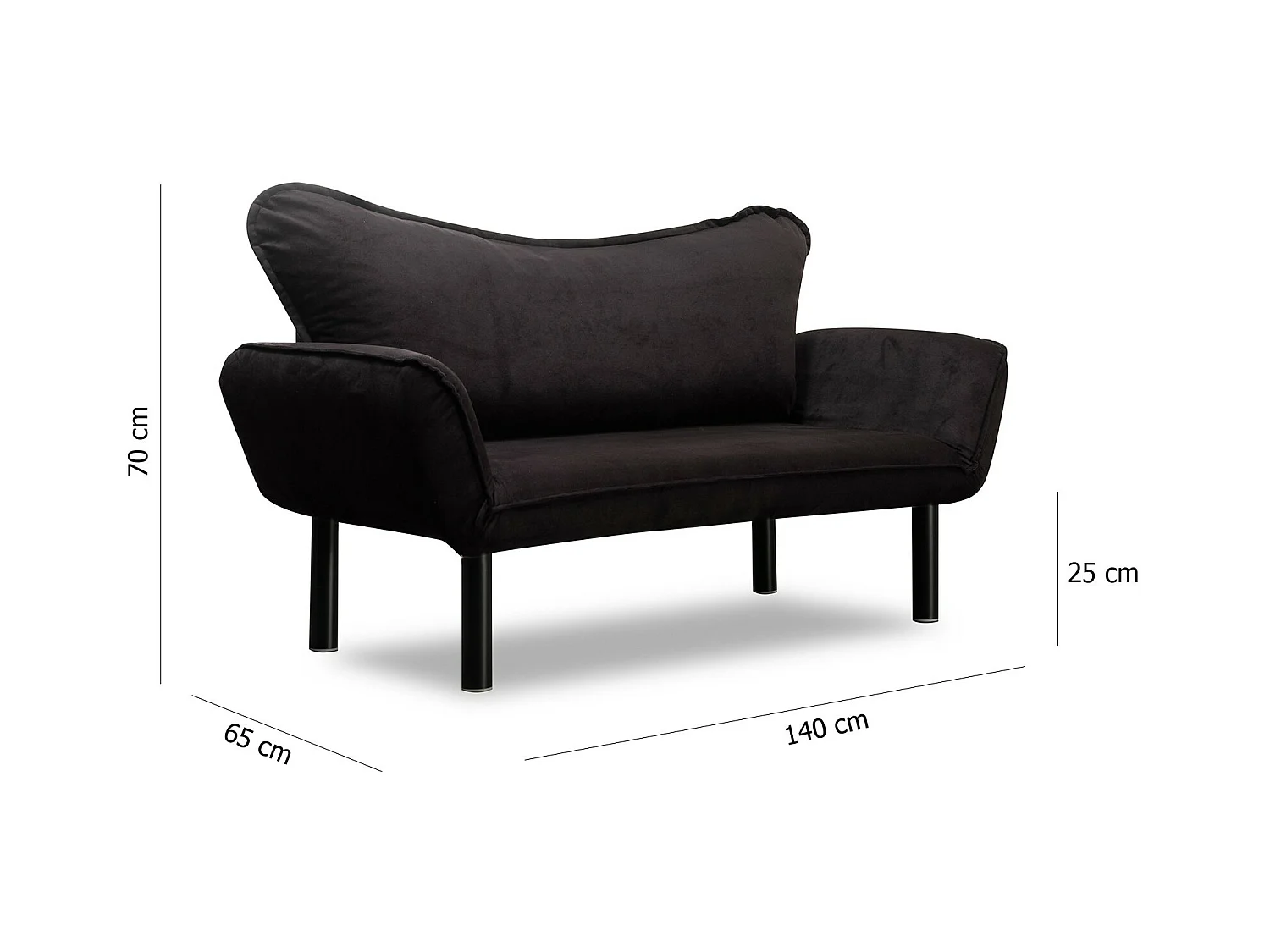Canapé convertible 2 places tissu noir Kalos 140cm