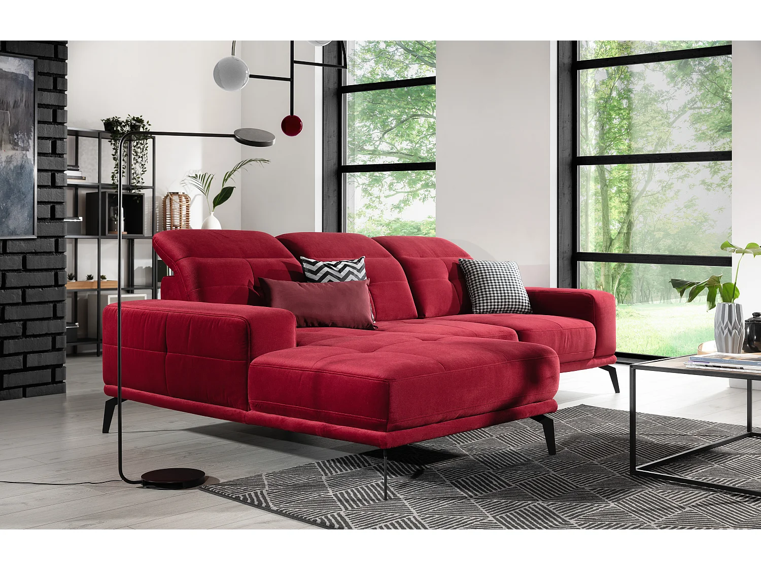 Canapé d'angle gauche 5 places tissu noir chiné Torpille 265cm