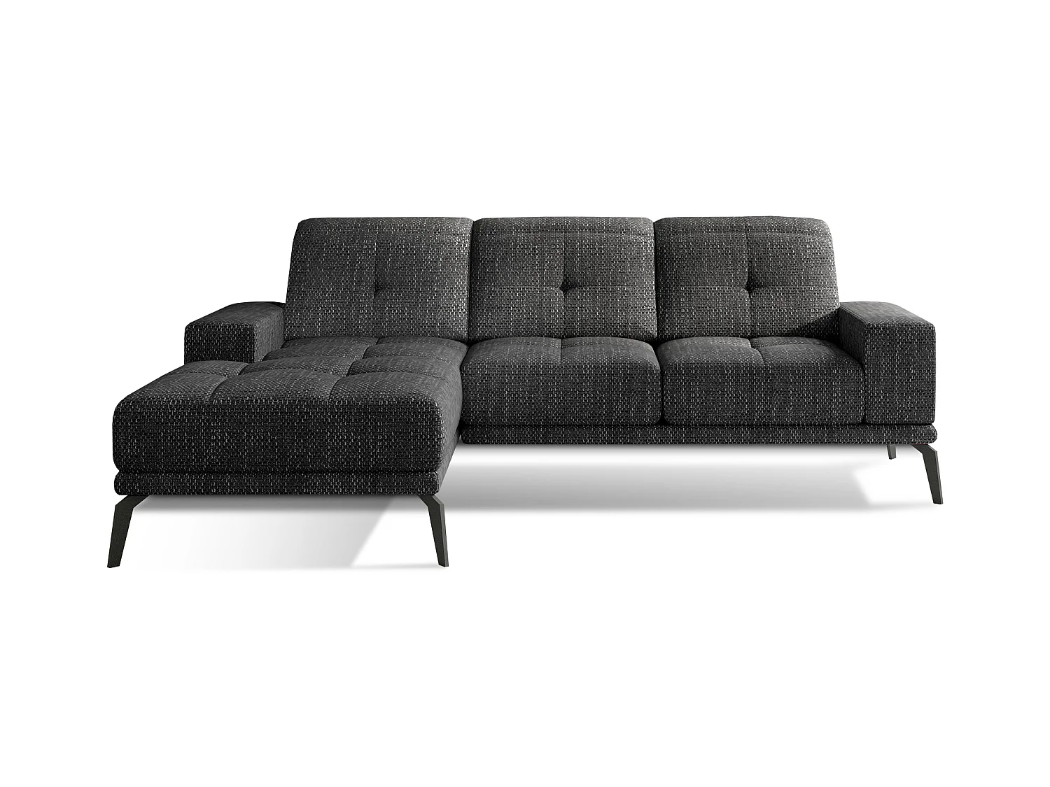 Canapé d'angle gauche 5 places tissu noir chiné Torpille 265cm