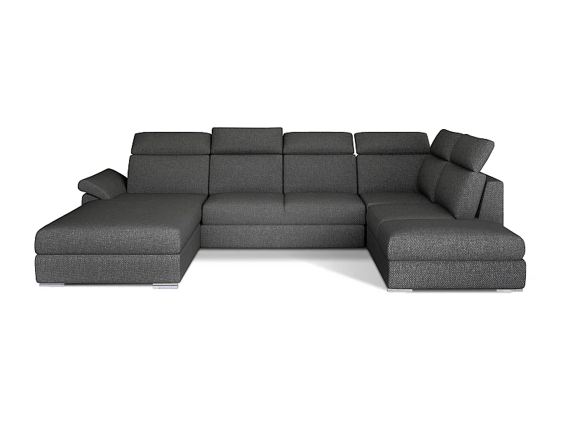 Canapé panoramique convertible tissu gris foncé coffre de rangement à gauche Levano 330cm
