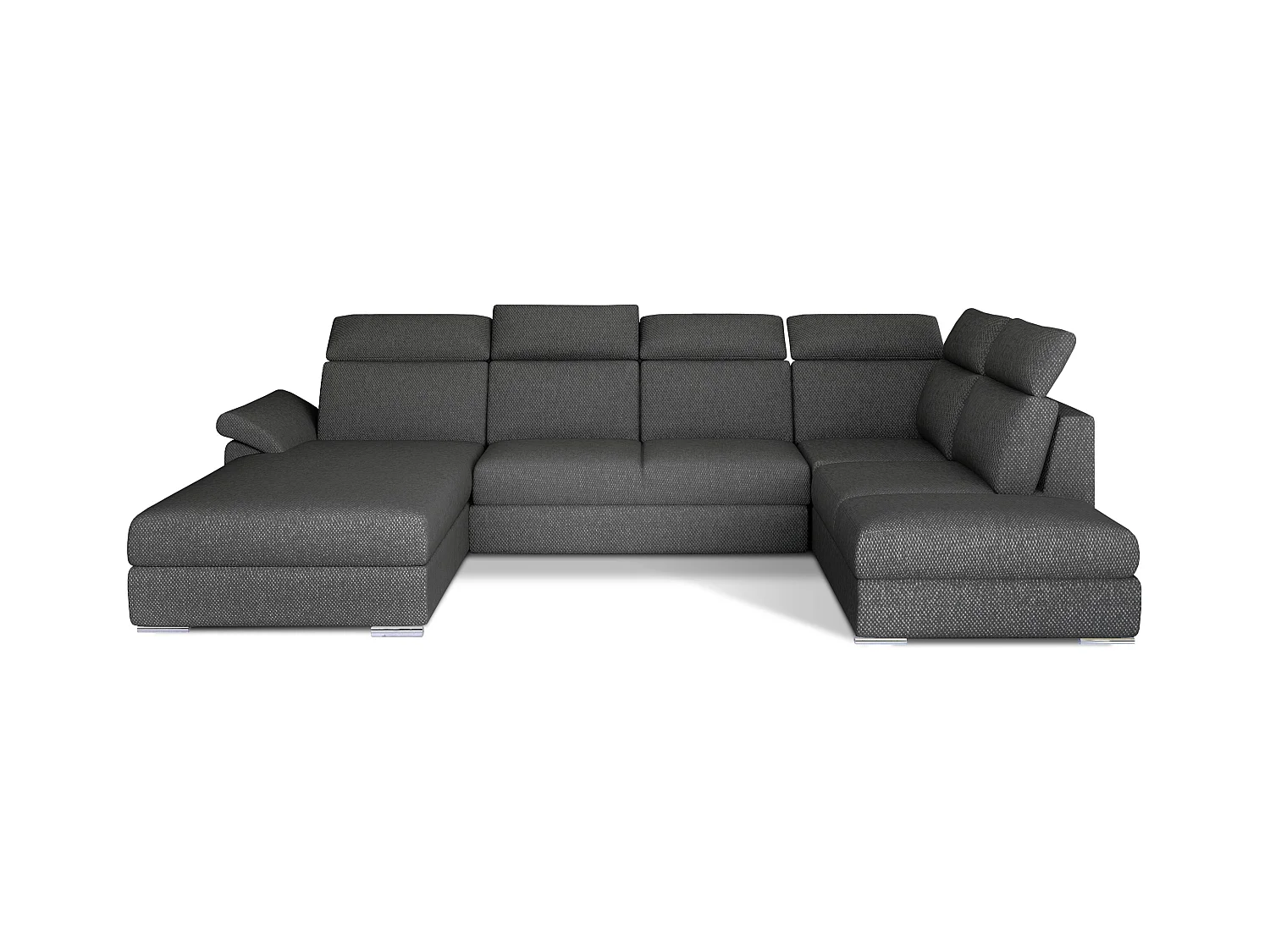Canapé panoramique convertible tissu gris foncé coffre de rangement à gauche Levano 330cm