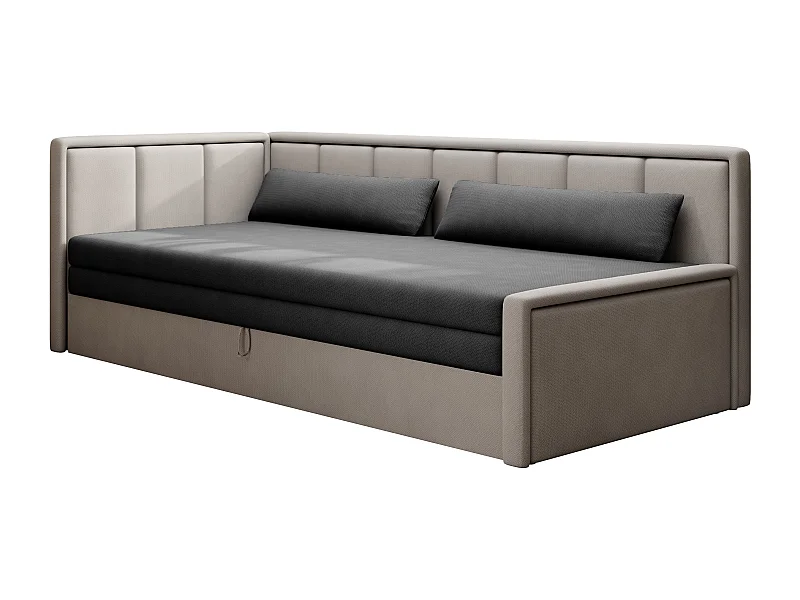 Canapé banquette convertible 3 places tissu doux Figo 214cm-Couleur Beige clair-angle droit