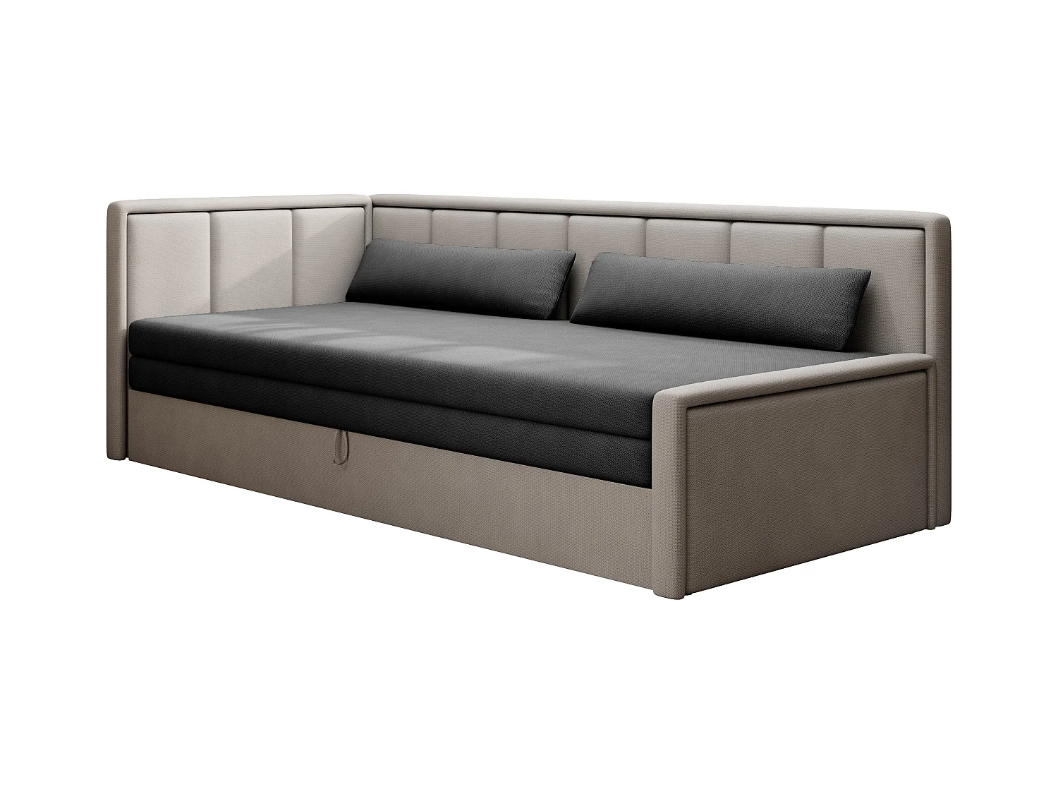 Canapé banquette convertible 3 places tissu doux Figo 214cm-Couleur Beige clair-angle droit
