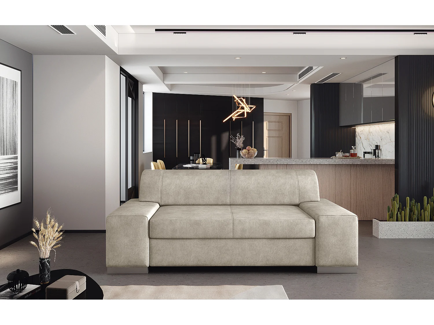 Canapé minimaliste 2-3 places tissu beige foncé Plazo 190cm