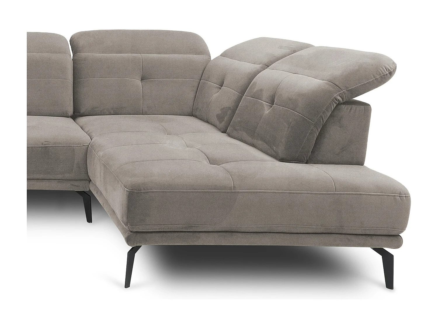 Canapé panoramique moderne velours beige têtières angle droit Versus 350cm