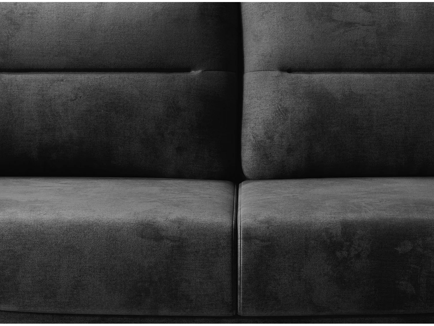 Canapé droit convertible velours ZURIK - Coffre de rangement et pieds métal noir-Gris anthracite