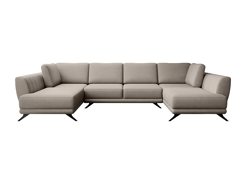 Canapé d'angle panoramique 6 places tissu beige clair Largos 362cm