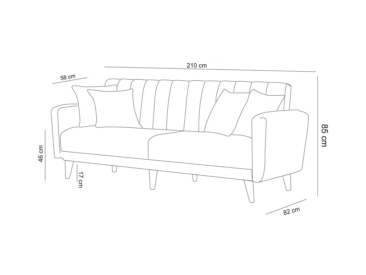 Canapé lit 3 places tissu lin bleu jean et pieds bois naturel Shekal 210cm
