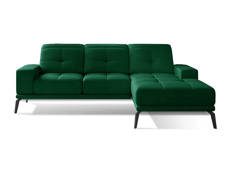 Canapé d'angle droit 5 places velours vert foncé Torpille 265cm