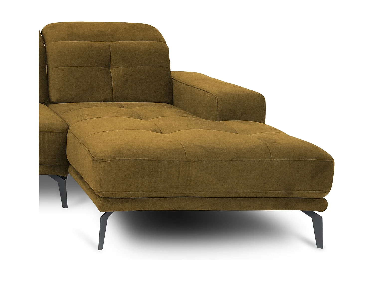 Canapé panoramique design tissu jaune têtières angle gauche avec accoudoir Stan 350cm