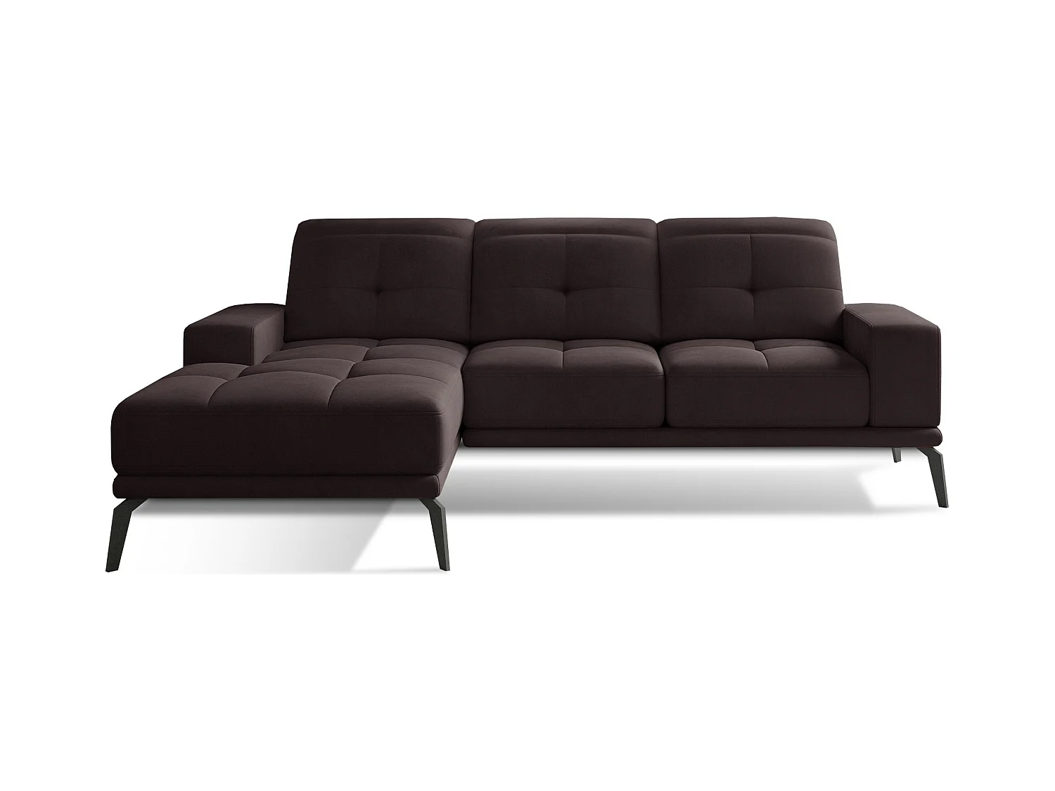 Canapé d'angle gauche 5 places velours marron foncé Torpille 265cm