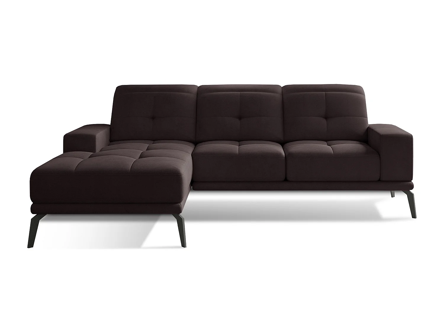 Canapé d'angle gauche 5 places velours marron foncé Torpille 265cm