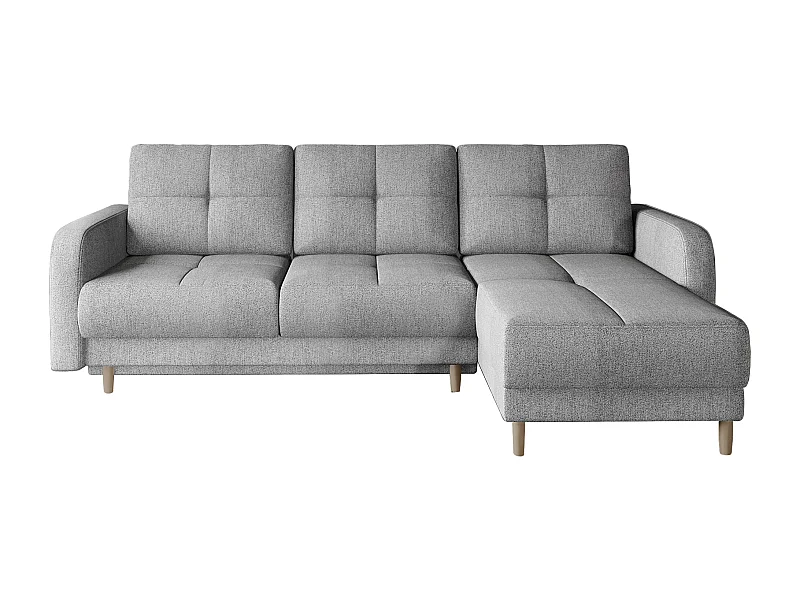 Canapé d'angle convertible et réversible tissu KINDO - Pieds bois clair-Gris clair