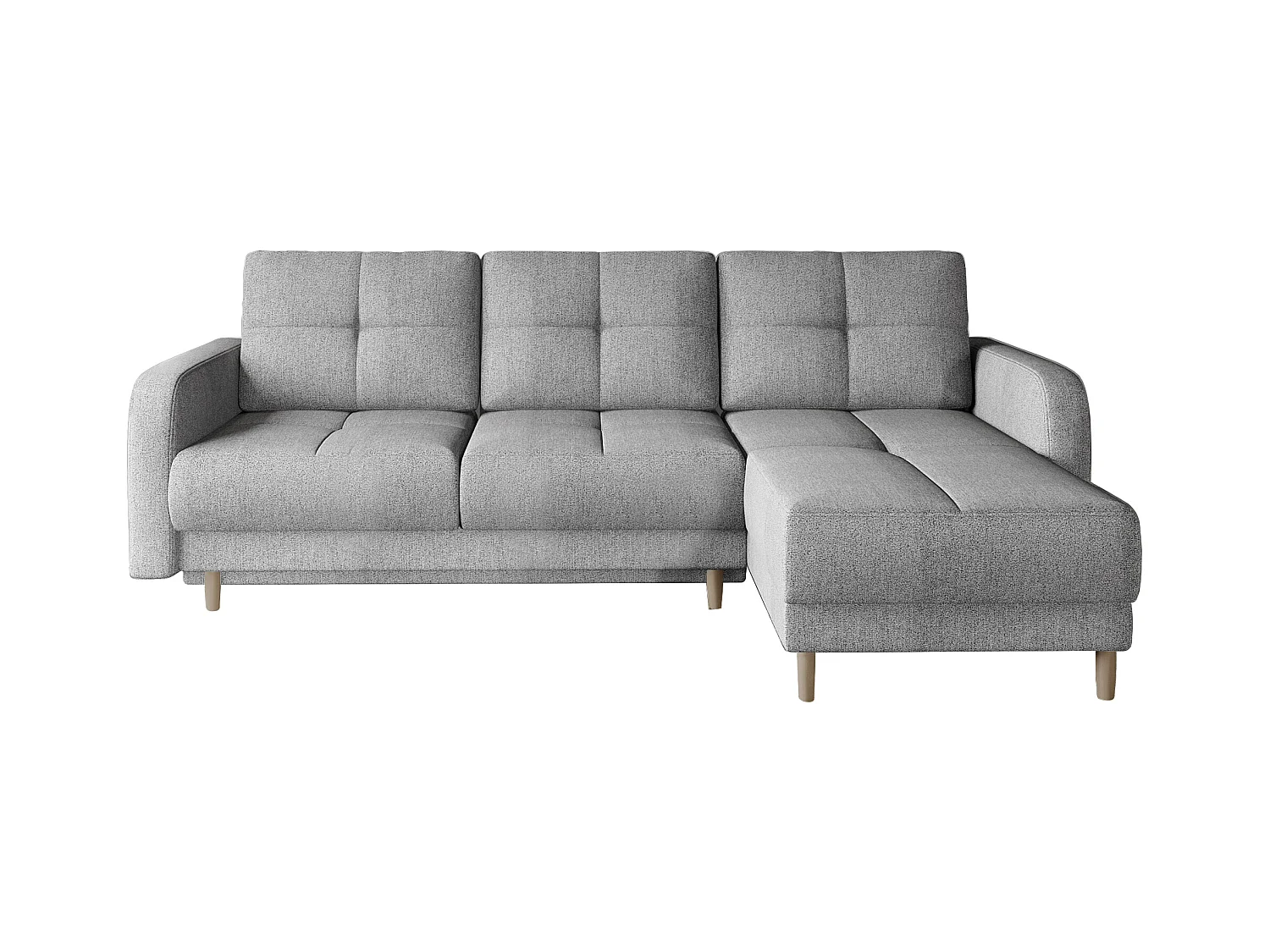 Canapé d'angle convertible et réversible tissu KINDO - Pieds bois clair-Gris clair
