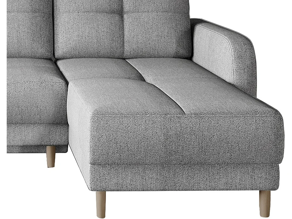 Sofá esquinero convertible y reversible de tela KINDO - Patas de madera clara-Color Gris claro