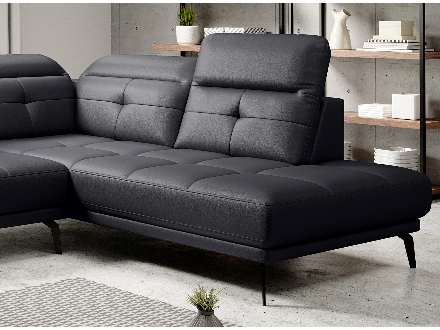 Moderne panoramische bank zwart kunstleer haaks Versus 350 cm