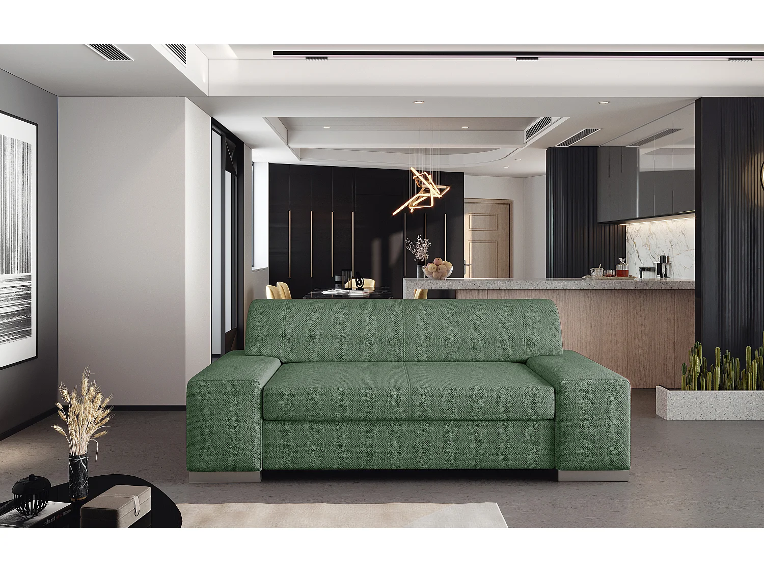 Canapé minimaliste 2-3 places tissu vert avocat Plazo 190cm