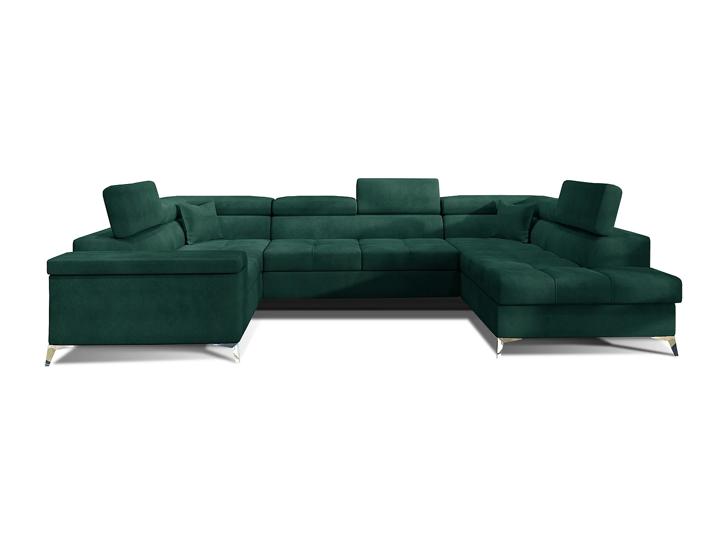 Canapé panoramique convertible velours vert foncé avec coffre de rangement Triano 342cm-Coffre de rangement à droite