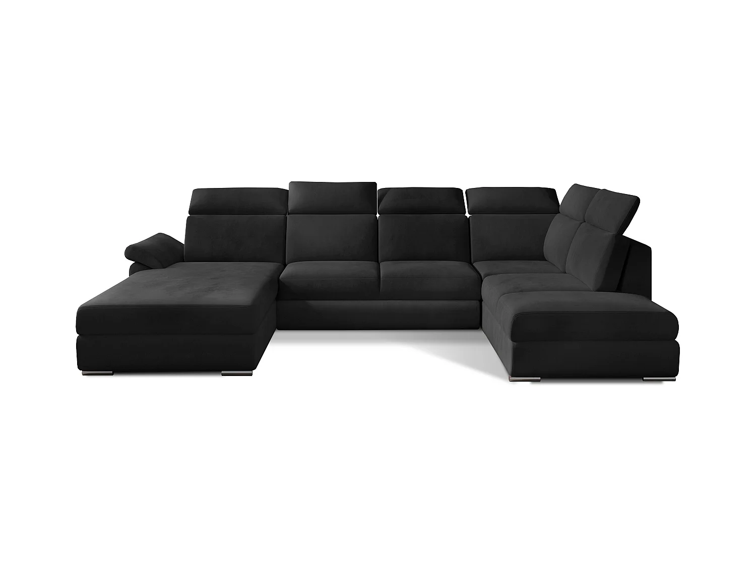 Canapé panoramique convertible velours anthracite coffre de rangement à gauche Levano 330cm