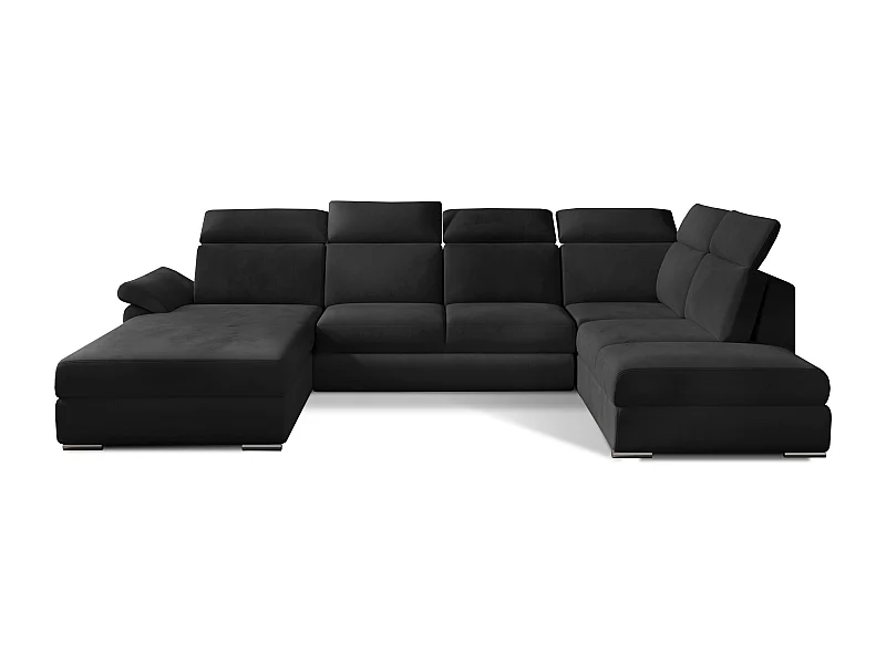 Canapé panoramique convertible velours anthracite coffre de rangement à gauche Levano 330cm