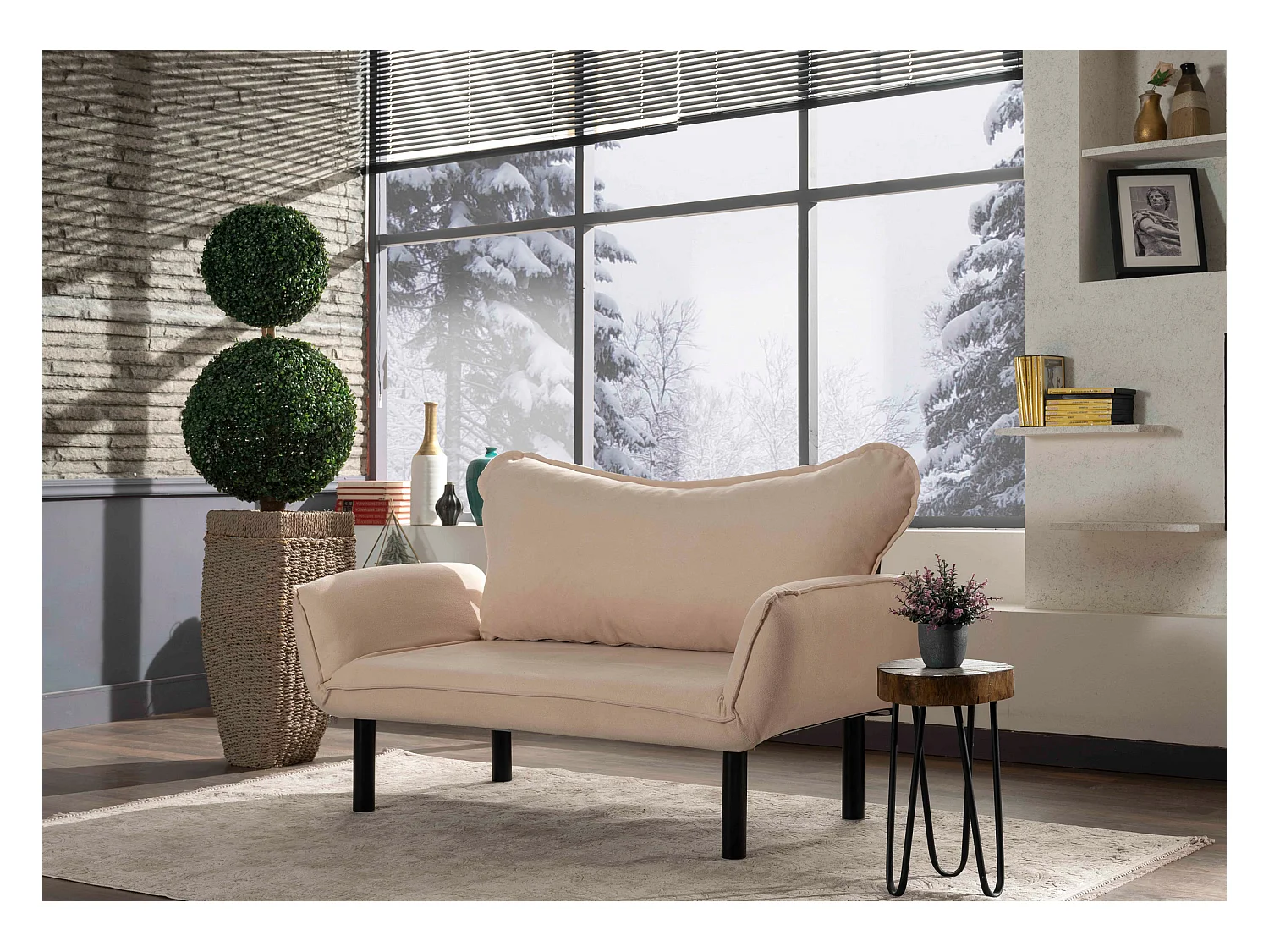 Canapé convertible 2 places tissu beige clair Kalos 140cm