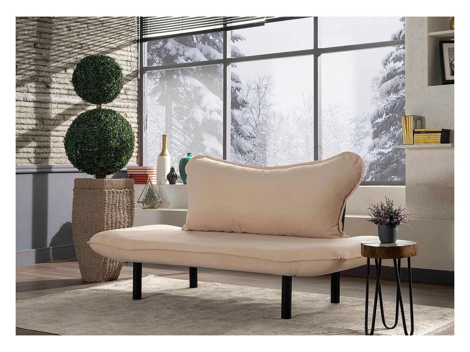 Canapé convertible 2 places tissu beige clair Kalos 140cm