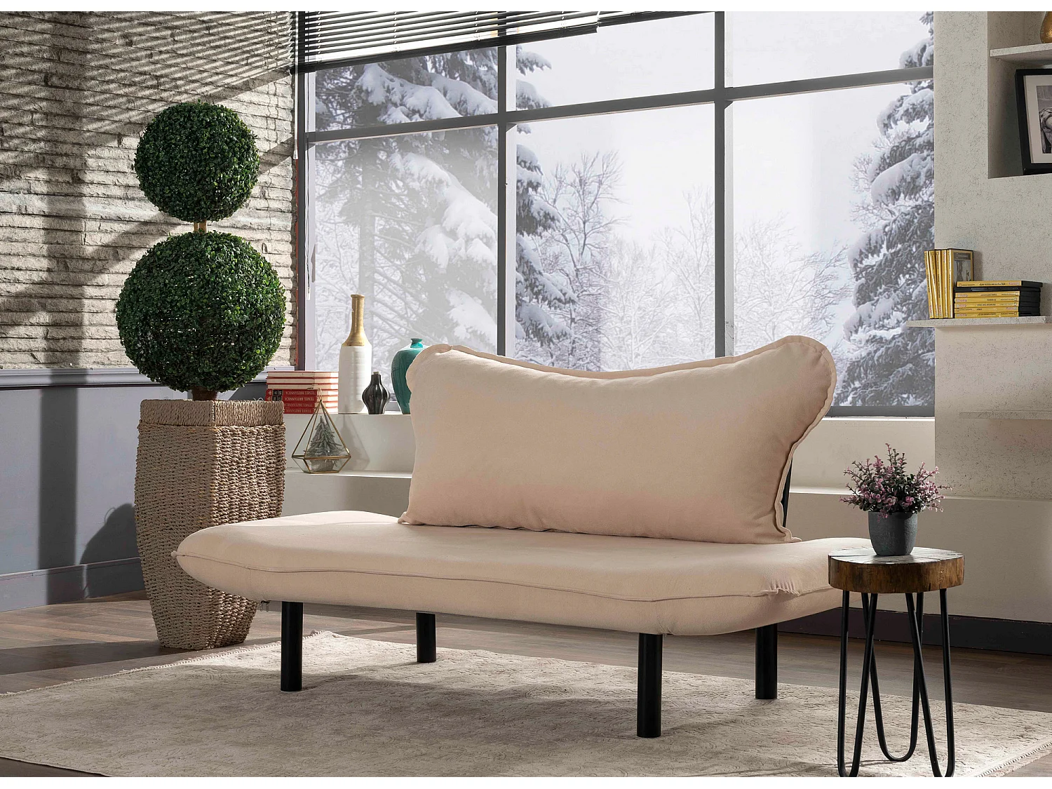 Canapé convertible 2 places tissu beige clair Kalos 140cm