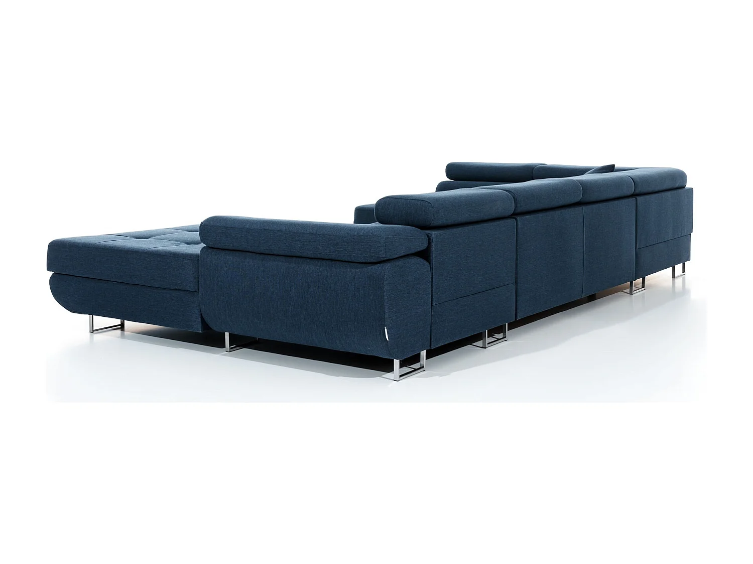 Canapé panoramique tissu beige clair chiné et simili cuir marron convertible avec coffre de rangement Romano 345cm-Coffre de rangement à gauche