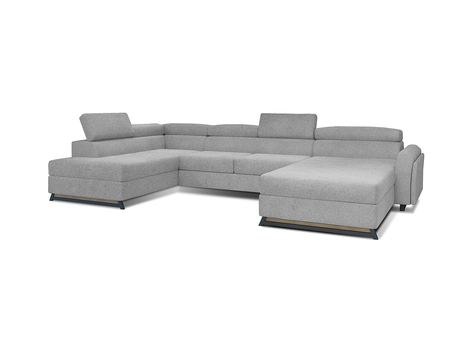 Grand canapé panoramique convertible tissu gris très clair avec coffre Konba 370cm-Coffre de rangement à gauche