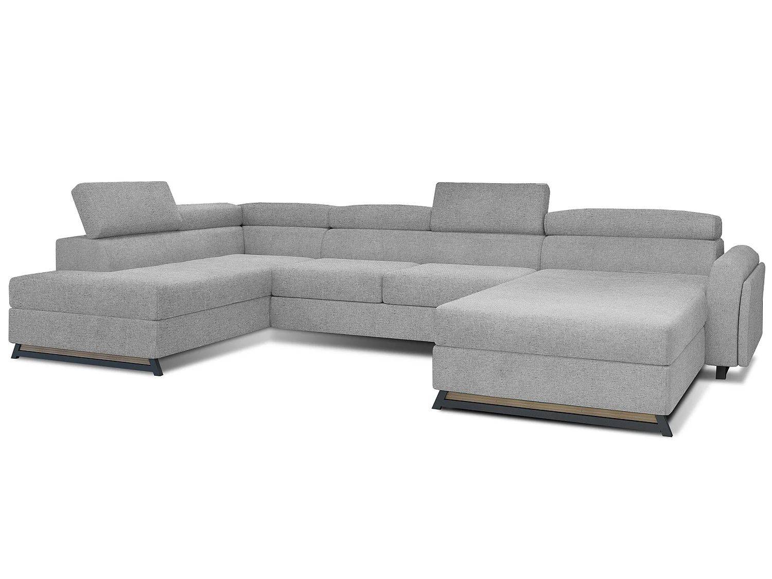 Grand canapé panoramique convertible tissu gris très clair avec coffre Konba 370cm-Coffre de rangement à gauche
