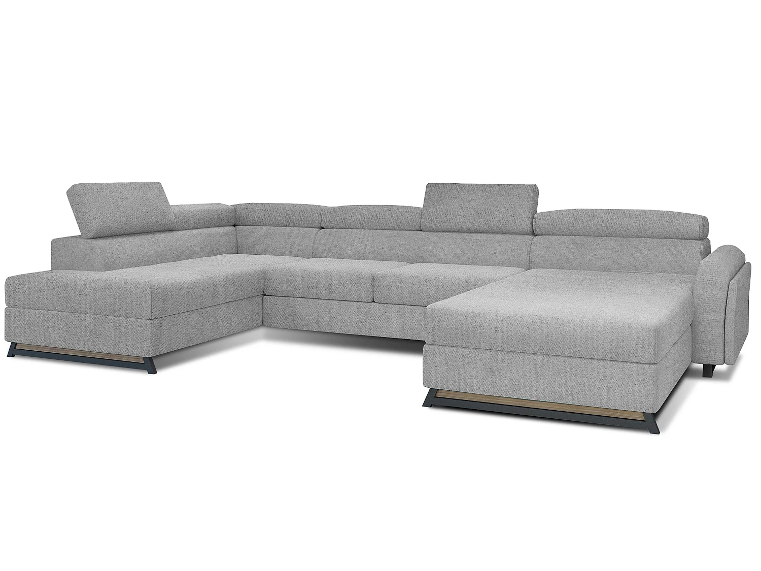Grand canapé panoramique convertible tissu gris très clair avec coffre Konba 370cm-Coffre de rangement à gauche
