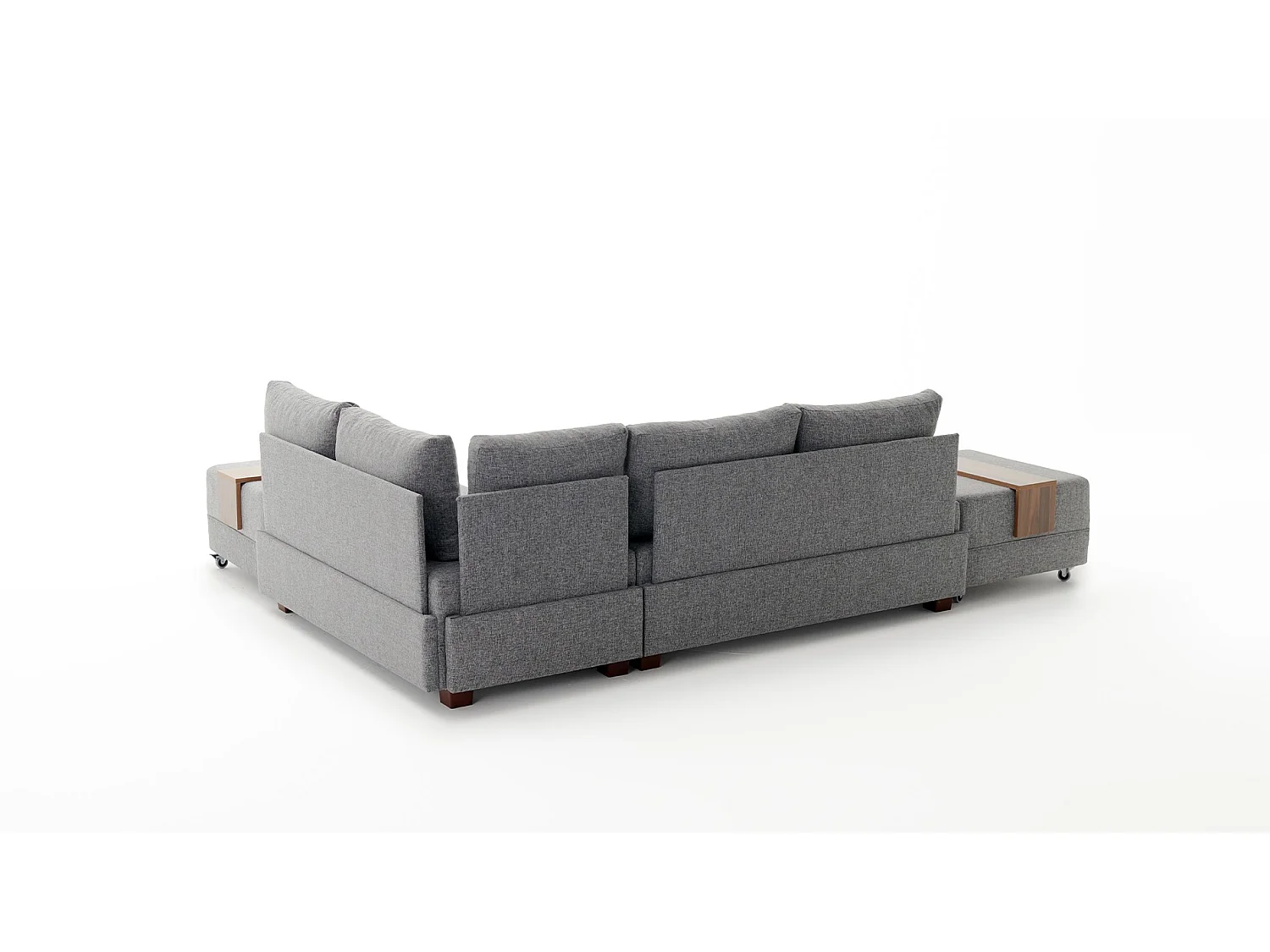 Canapé d'angle droit et 2 poufs tissu gris Tikona 280cm