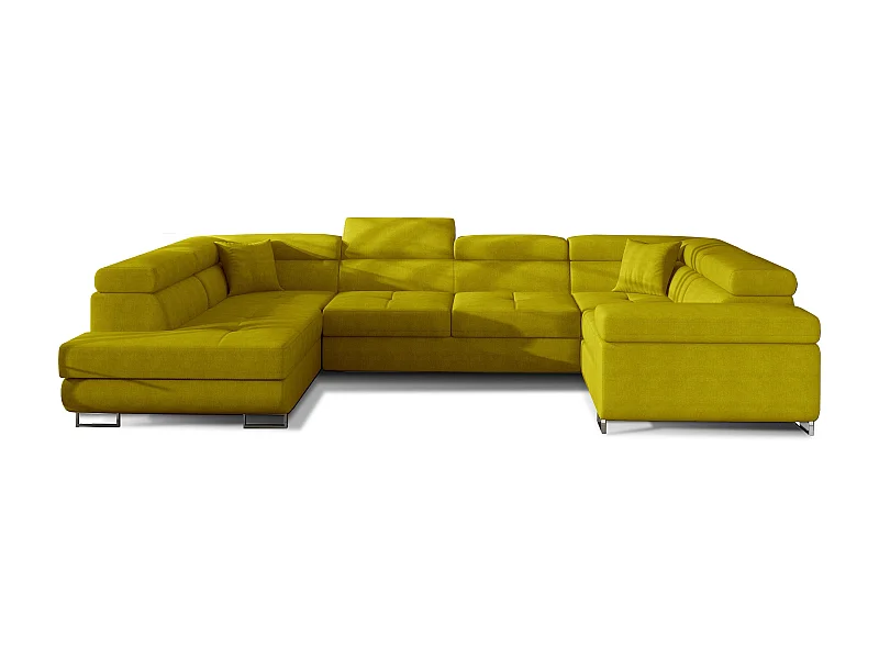 Canapé convertible U gauche tissu jaune avec coffre de rangement Tovy 340cm