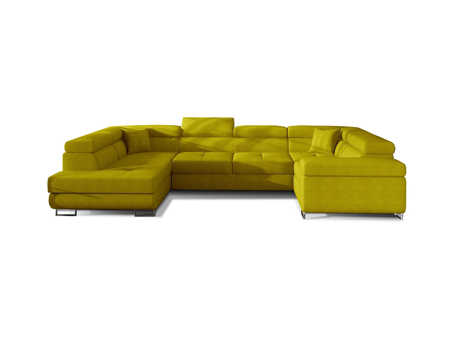 Canapé convertible U gauche tissu jaune avec coffre de rangement Tovy 340cm
