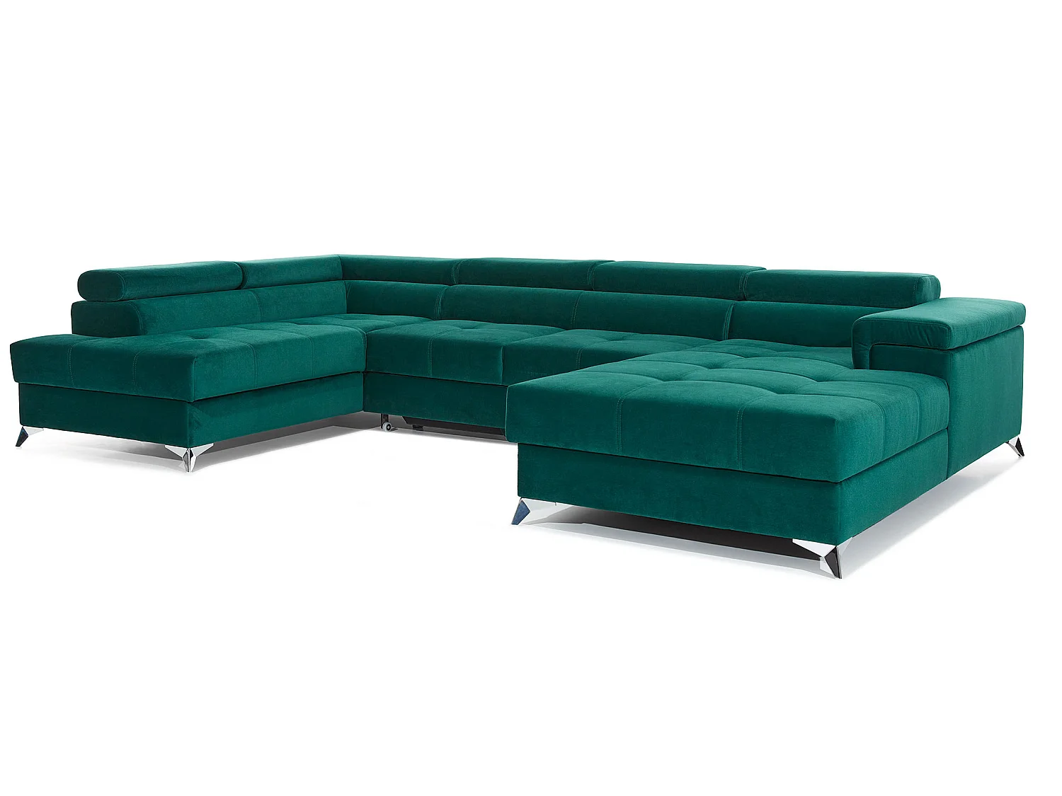 Canapé panoramique tissu noir coffre de rangement à gauche Kutty 345cm