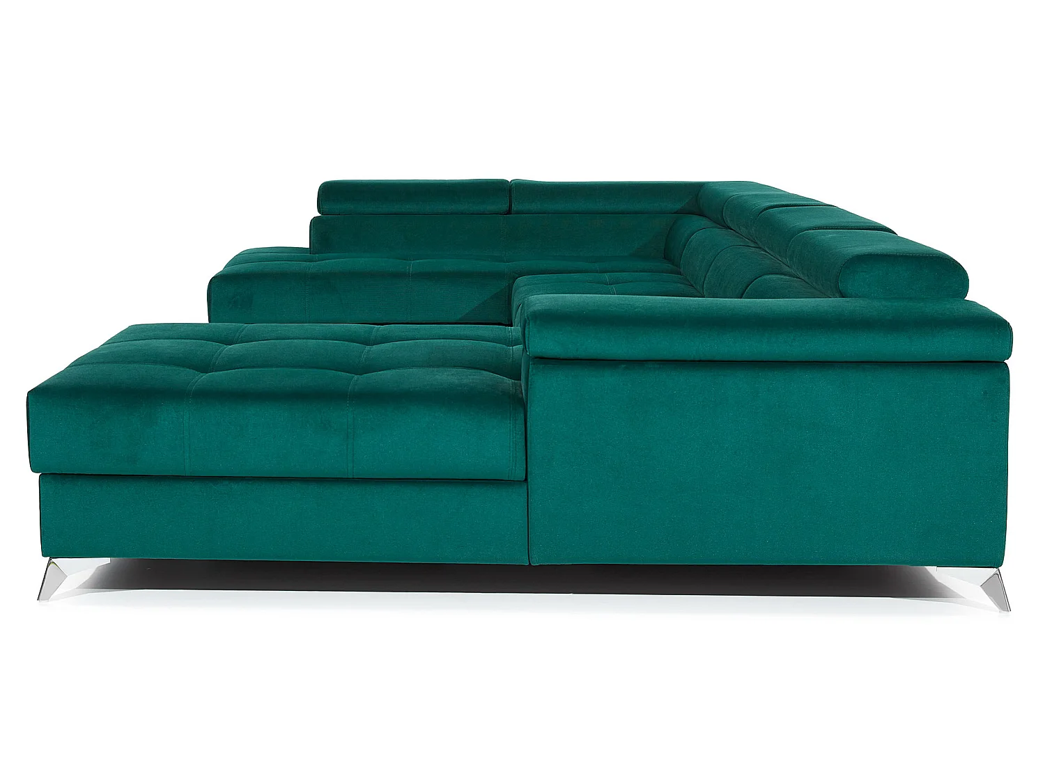 Canapé panoramique tissu noir coffre de rangement à gauche Kutty 345cm