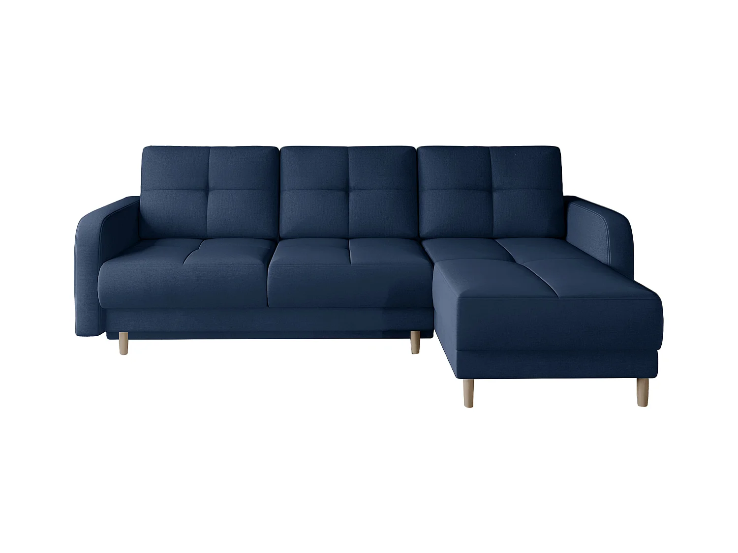 Canapé d'angle convertible et réversible tissu KINDO - Pieds bois clair-Bleu marine