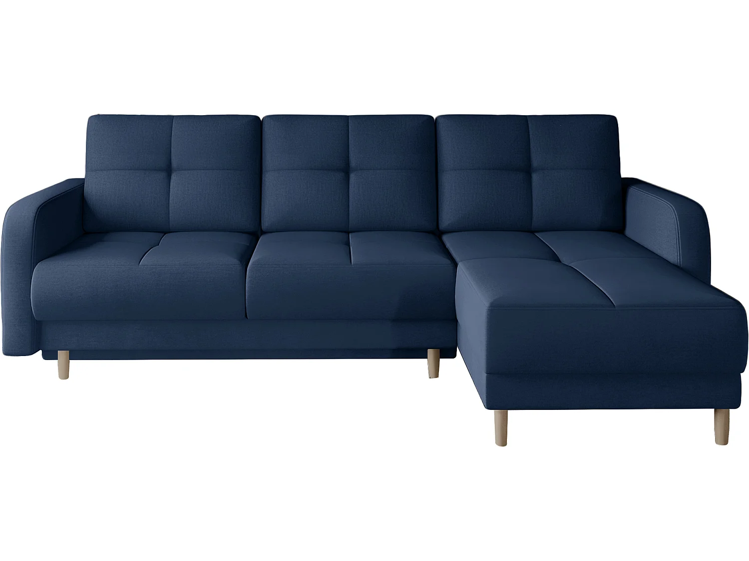 Canapé d'angle convertible et réversible tissu KINDO - Pieds bois clair-Bleu marine