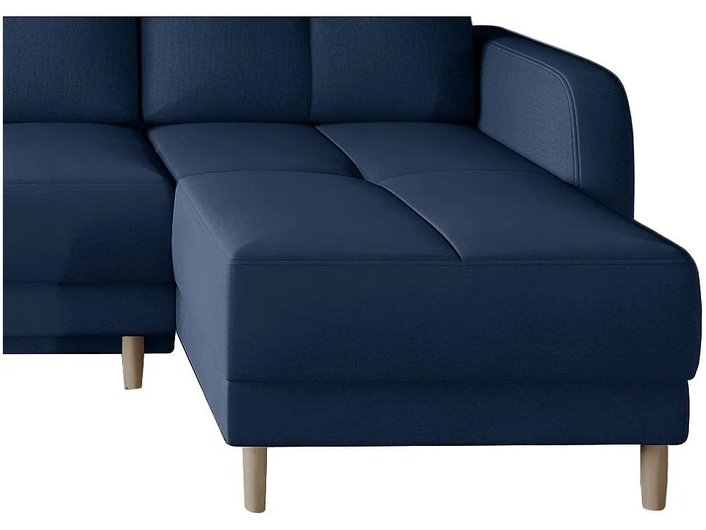 Canapé d'angle convertible et réversible tissu KINDO - Pieds bois clair-Bleu marine