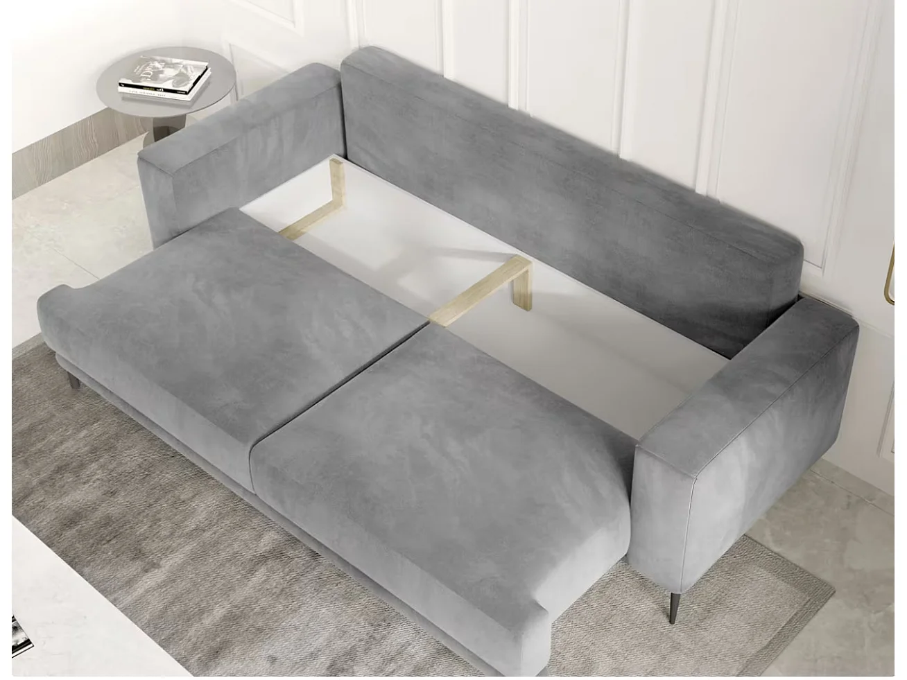 Sofá convertible recto DAVINA de terciopelo con compartimento de almacenamiento - Patas de metal negro-Color Gris oscuro