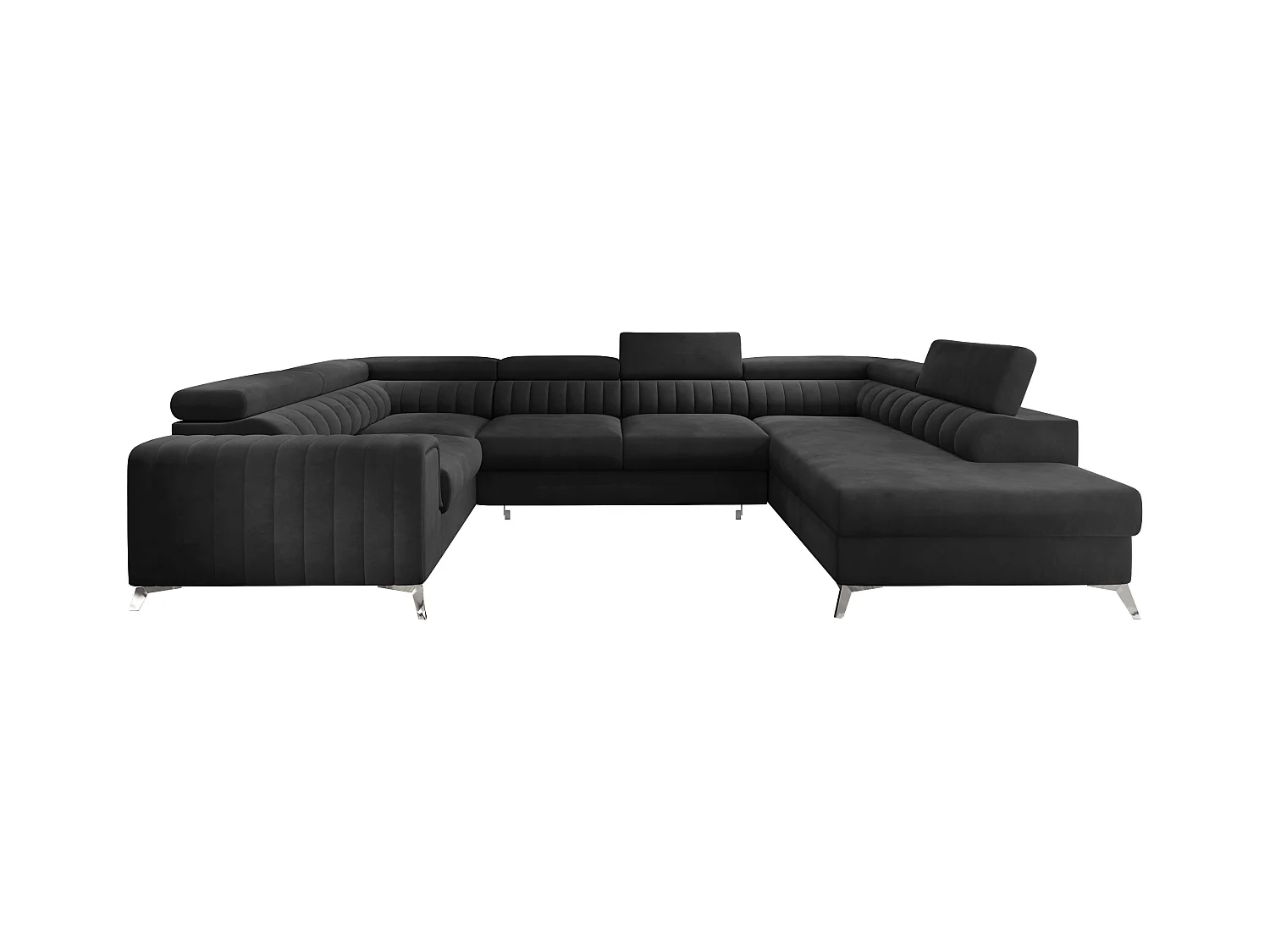 Canapé panoramique convertible velours anthracite avec coffre de rangement Louve 340cm-Coffre de rangement à droite