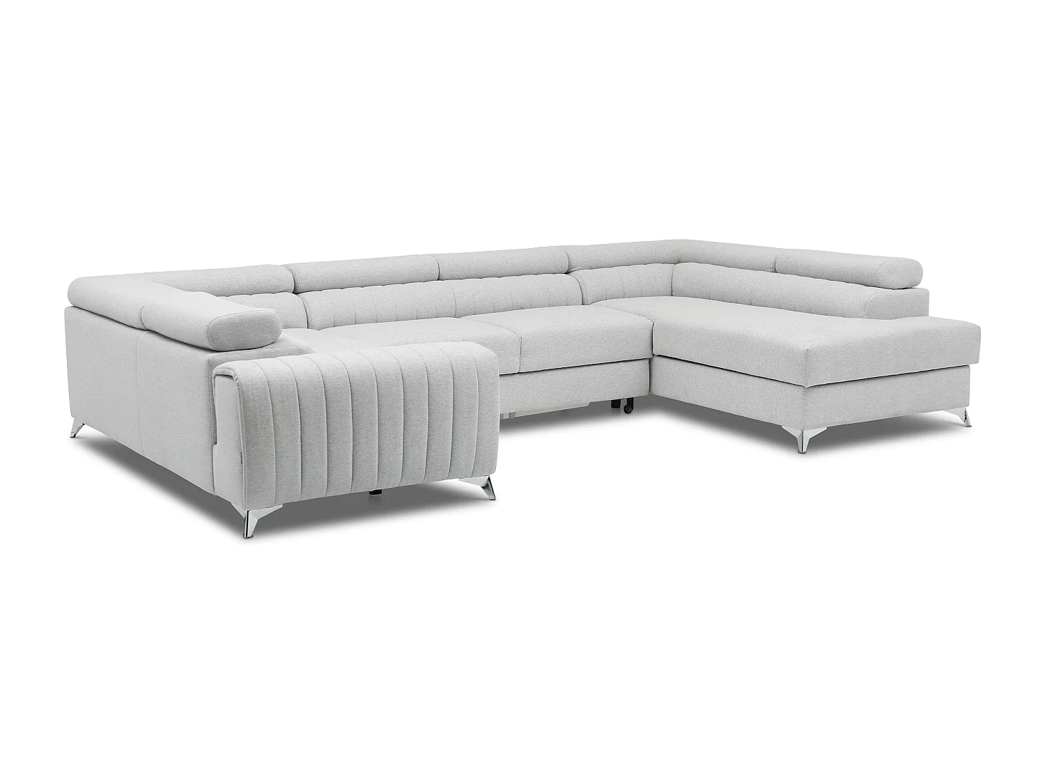 Canapé panoramique convertible velours anthracite avec coffre de rangement Louve 340cm-Coffre de rangement à droite