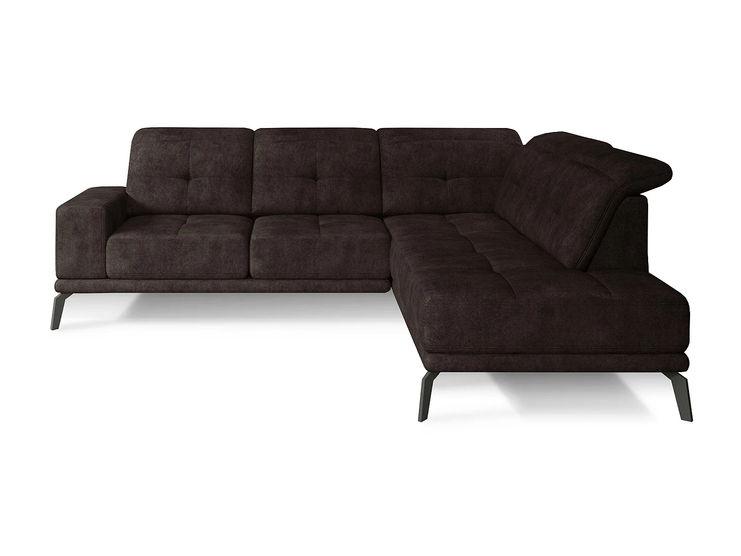 Canapé d'angle droit vintage matelassé tissu vintage marron et pied noir Kazane 275cm