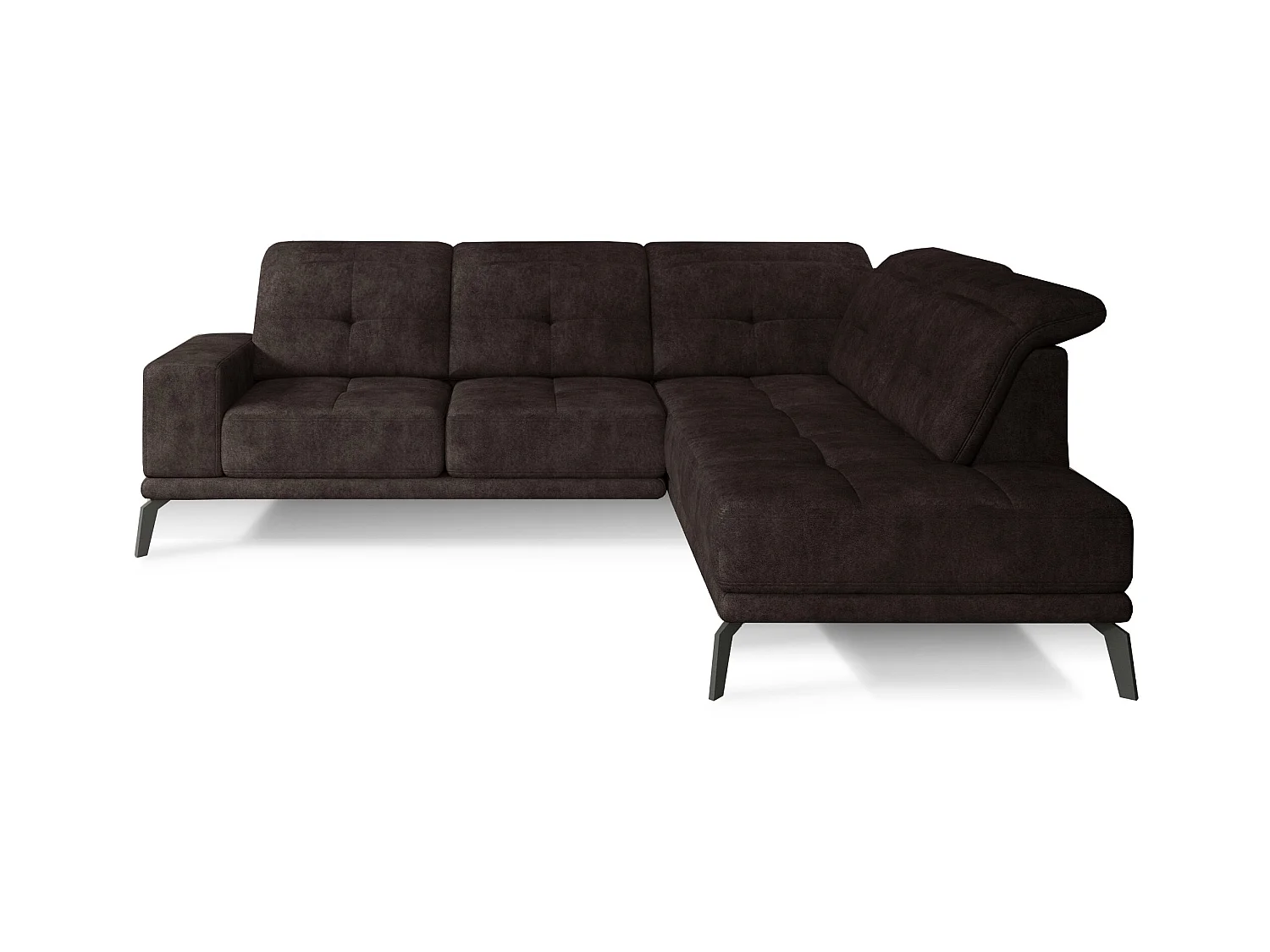 Canapé d'angle droit vintage matelassé tissu vintage marron et pied noir Kazane 275cm