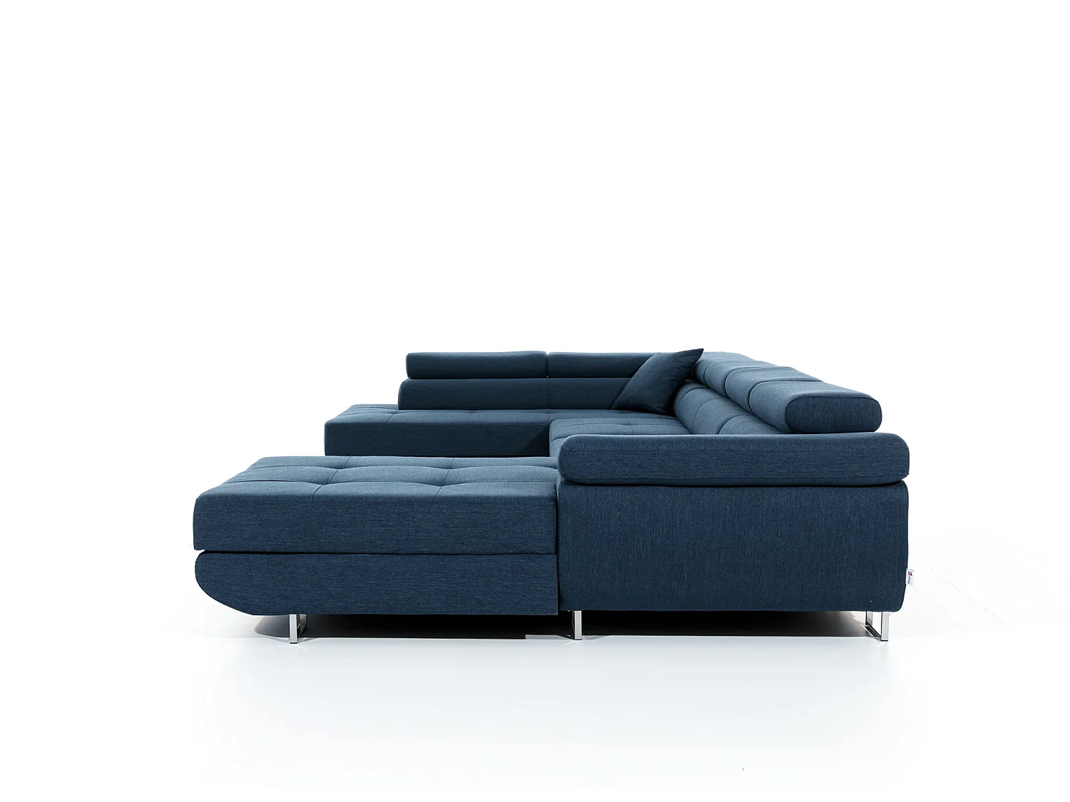 Canapé panoramique tissu noir et simili cuir blanc convertible avec coffre de rangement Romano 345cm-Coffre de rangement à gauche