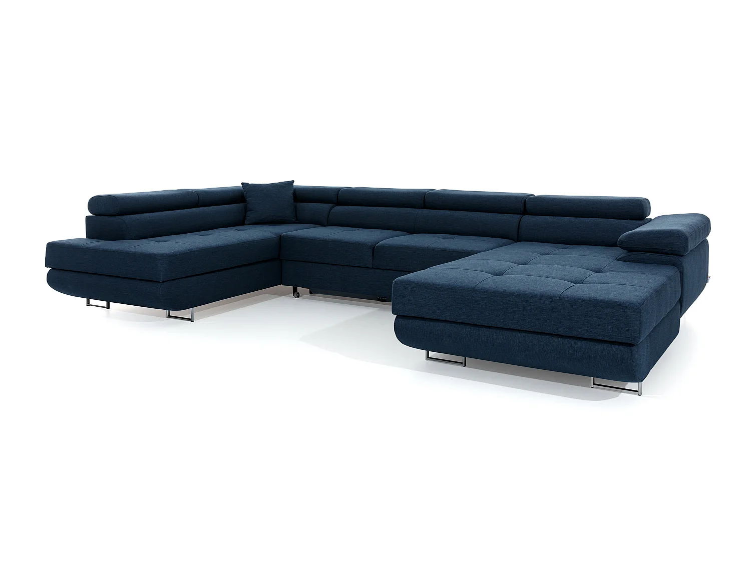 Canapé panoramique tissu noir et simili cuir blanc convertible avec coffre de rangement Romano 345cm-Coffre de rangement à gauche