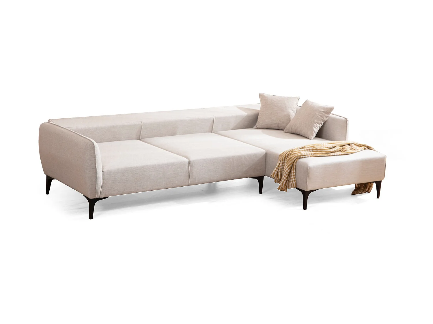 Canapé d'angle droit tissu beige clair Bellano 270cm