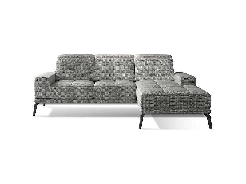 Canapé d'angle droit 5 places tissu gris chiné Torpille 265cm